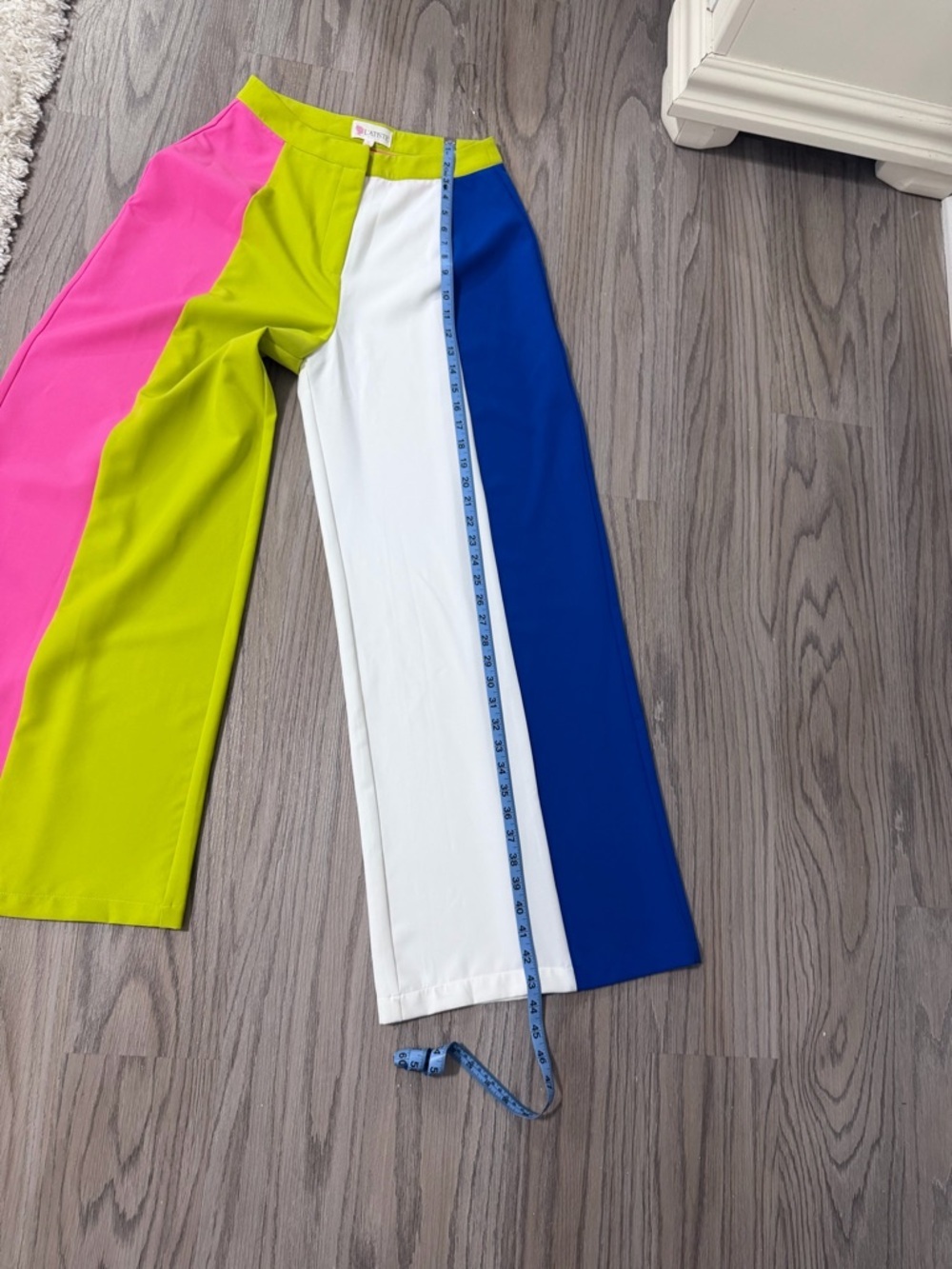 L'ATISTE Lime, Pink, White & Blue Colorblock Wide-Leg Pants - Picture 6 of 9